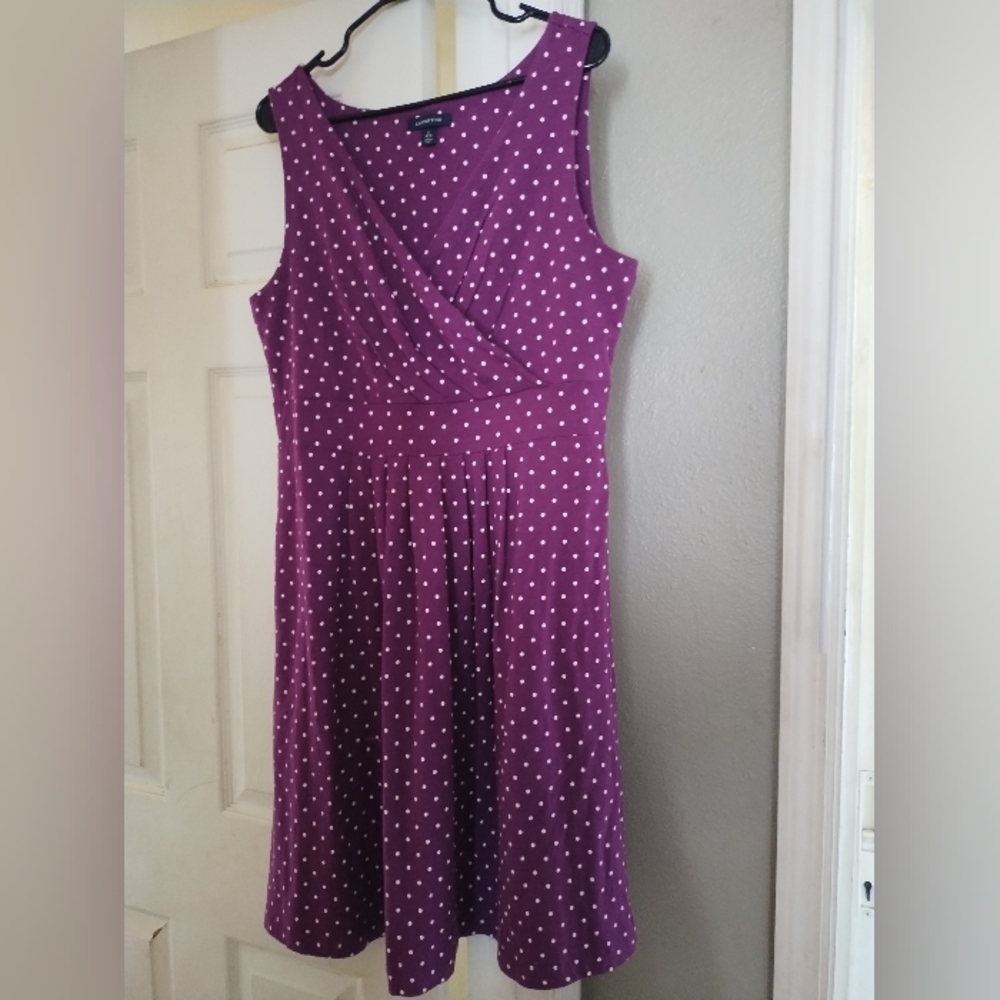 Lands End Womens Purple Polka Dot Dress Size Large 14-16 VNeck Sleeveless